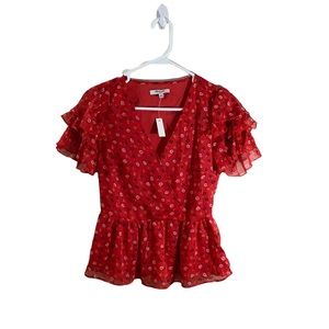 🚫SOLD❗️Madewell Red Floral Print Peplum Top